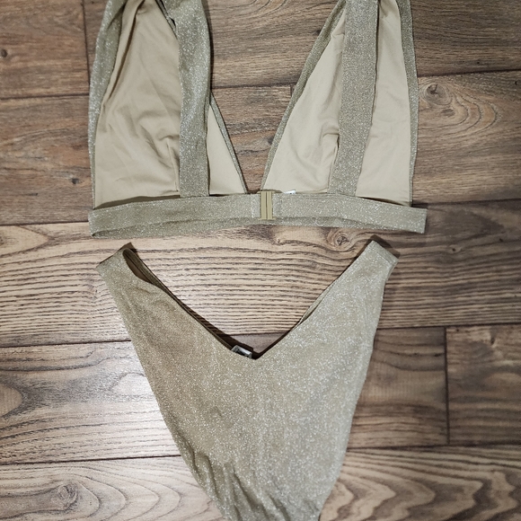 Shimmer two piece swim set thick straps on top high leg cheeky bottoms - Picture 2 of 3